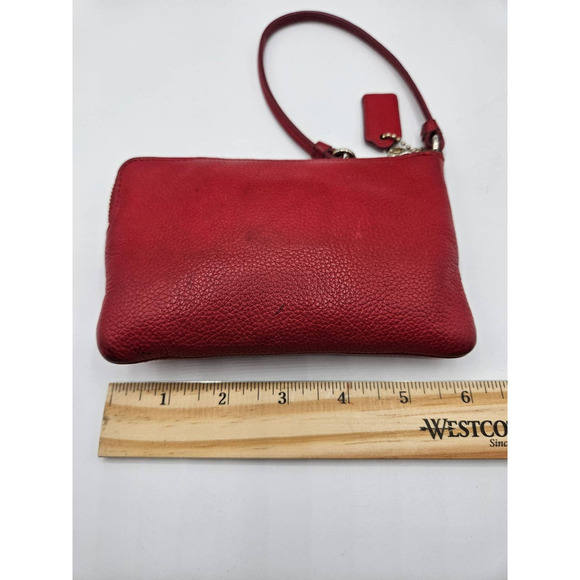 Coach Women's Red Wristlet Wallet Leather Logo Flaws AS IS - Picture 9 of 12